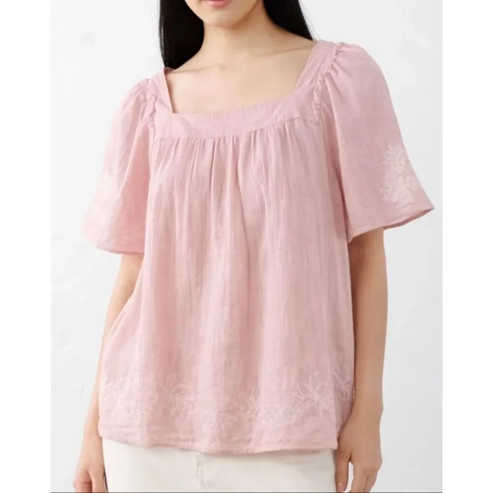 Draper James Maren pink cotton embroidered square neck top small